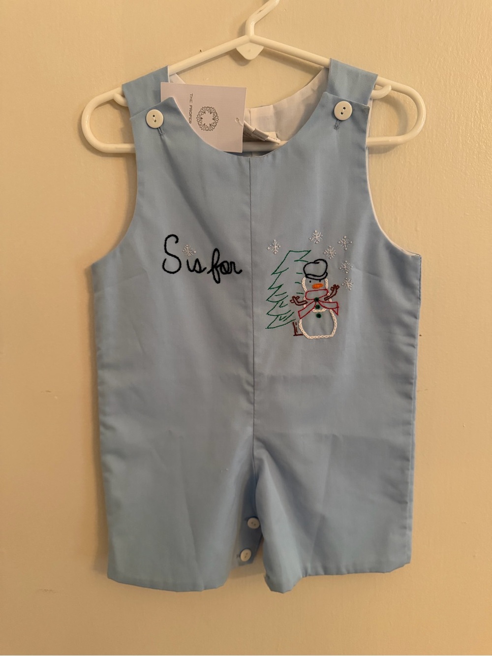NWT 12M The Proper Peony jon jon Light Blue Boys' S is for Snow Jon Jon